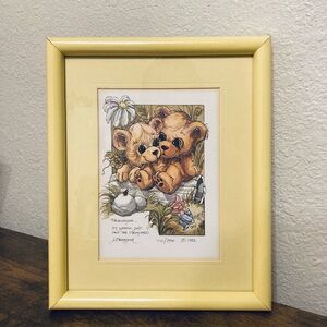 Vintage 1982 JODY BERGSMA Framed, Signed 9x10.75 Framed Teddy Bear Art Print